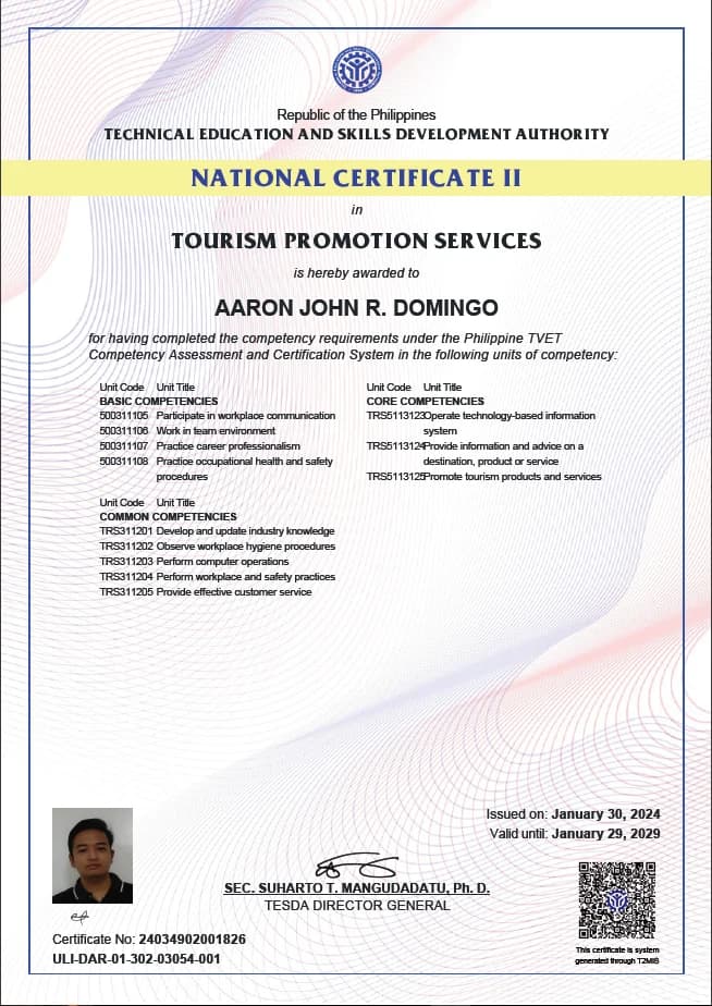 Approved preview of Tourism Promotion Services NC II